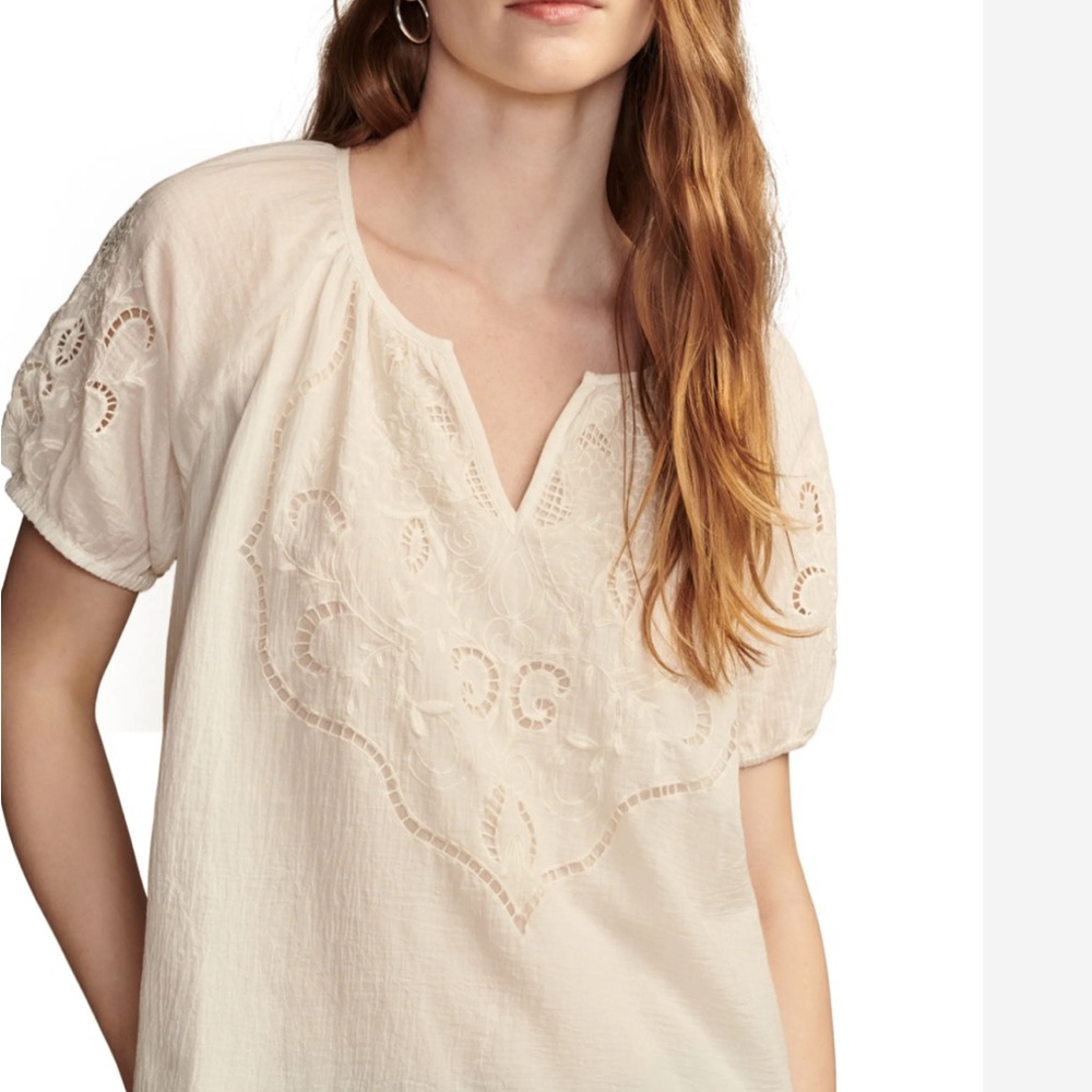 Lucky Brand Cream Eyelet Women's Top Large